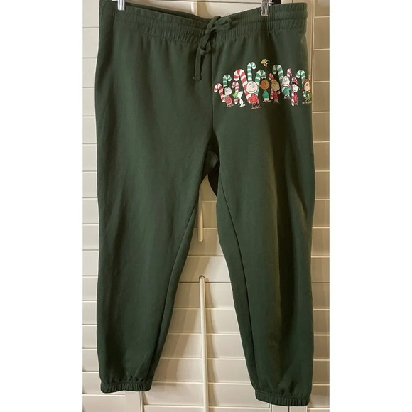 Peanuts Christmas Joggers Small Snoopy‎ & Friends Candy Cane Print Lounge Pants - Picture 1 of 5